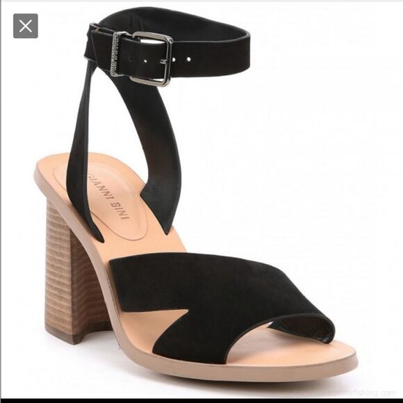 Gianni bini "Marilane" Black Suede Leather Asymmetrical Sandal Shoe Size 9.5 - Picture 1 of 11